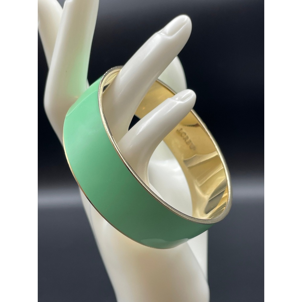 J.Crew Mint Green Enamel Gold Tone Wide Bangle Bracelet Signed